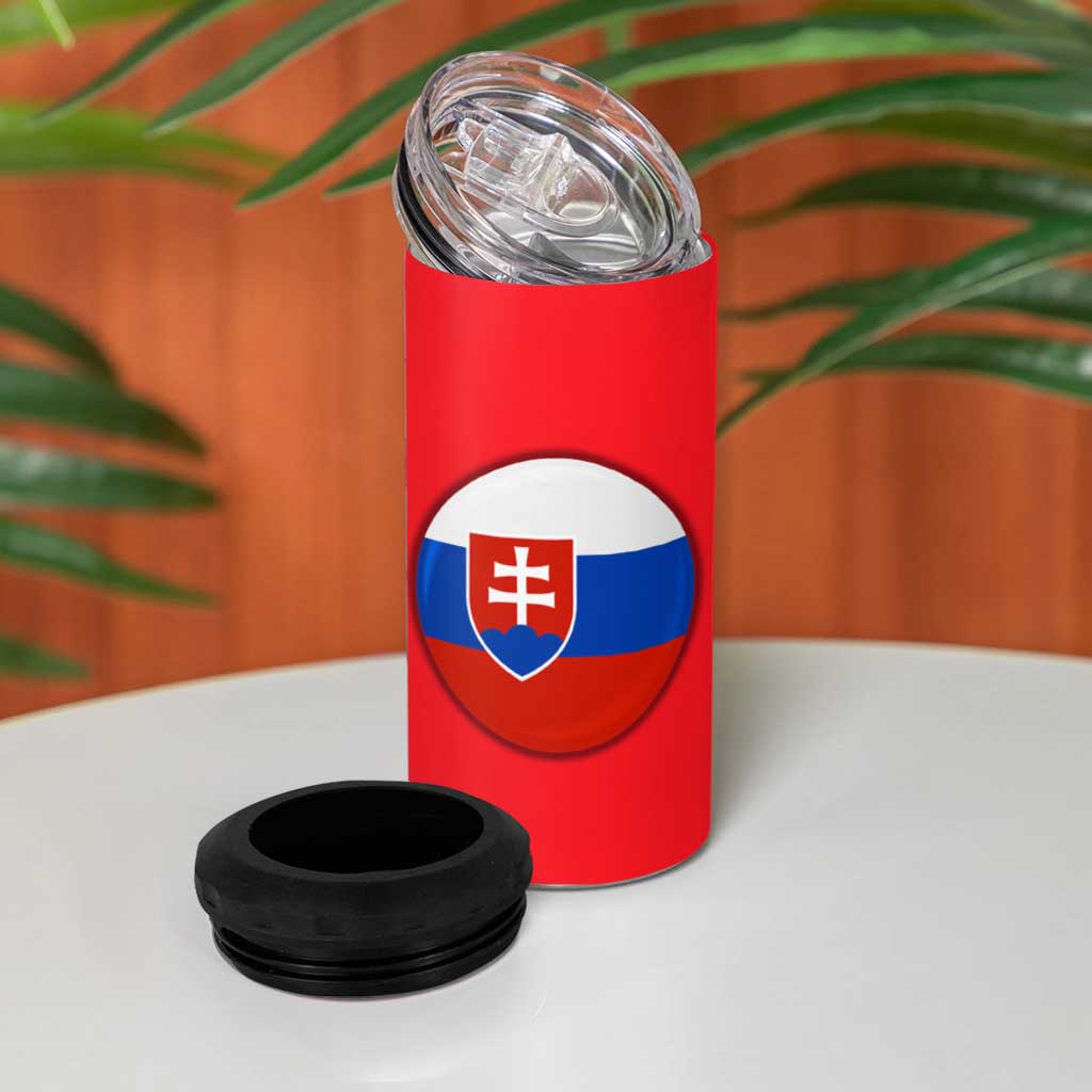 Slovakia Coat of Arms 4 in 1 Can Cooler Tumbler with Red Poppy Flowers and Bold Flag Colors Design - Wonder Print Shop
