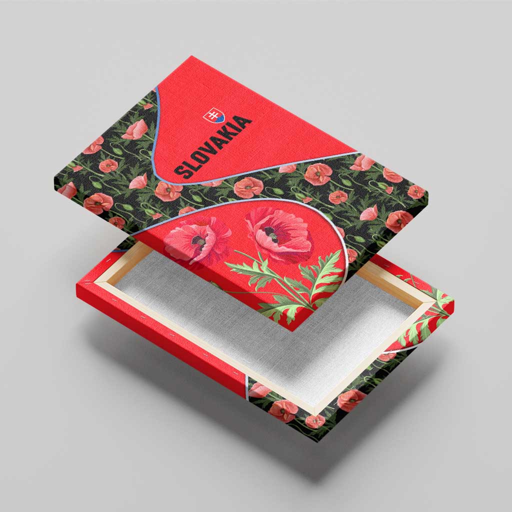 Slovakia Coat of Arms Canvas Wall Art with Red Poppy Flowers and Bold Flag Colors Design - Wonder Print Shop