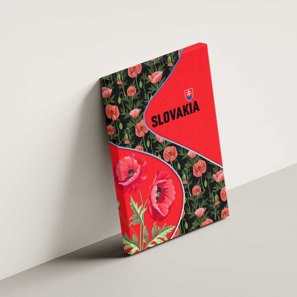 Slovakia Coat of Arms Canvas Wall Art with Red Poppy Flowers and Bold Flag Colors Design - Wonder Print Shop