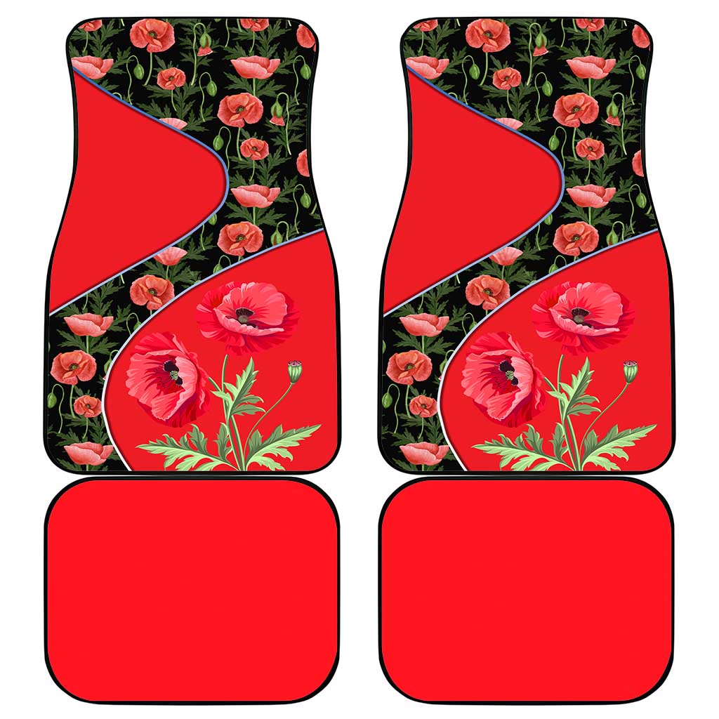 Slovakia Coat of Arms Car Mats with Red Poppy Flowers and Bold Flag Colors Design - Wonder Print Shop
