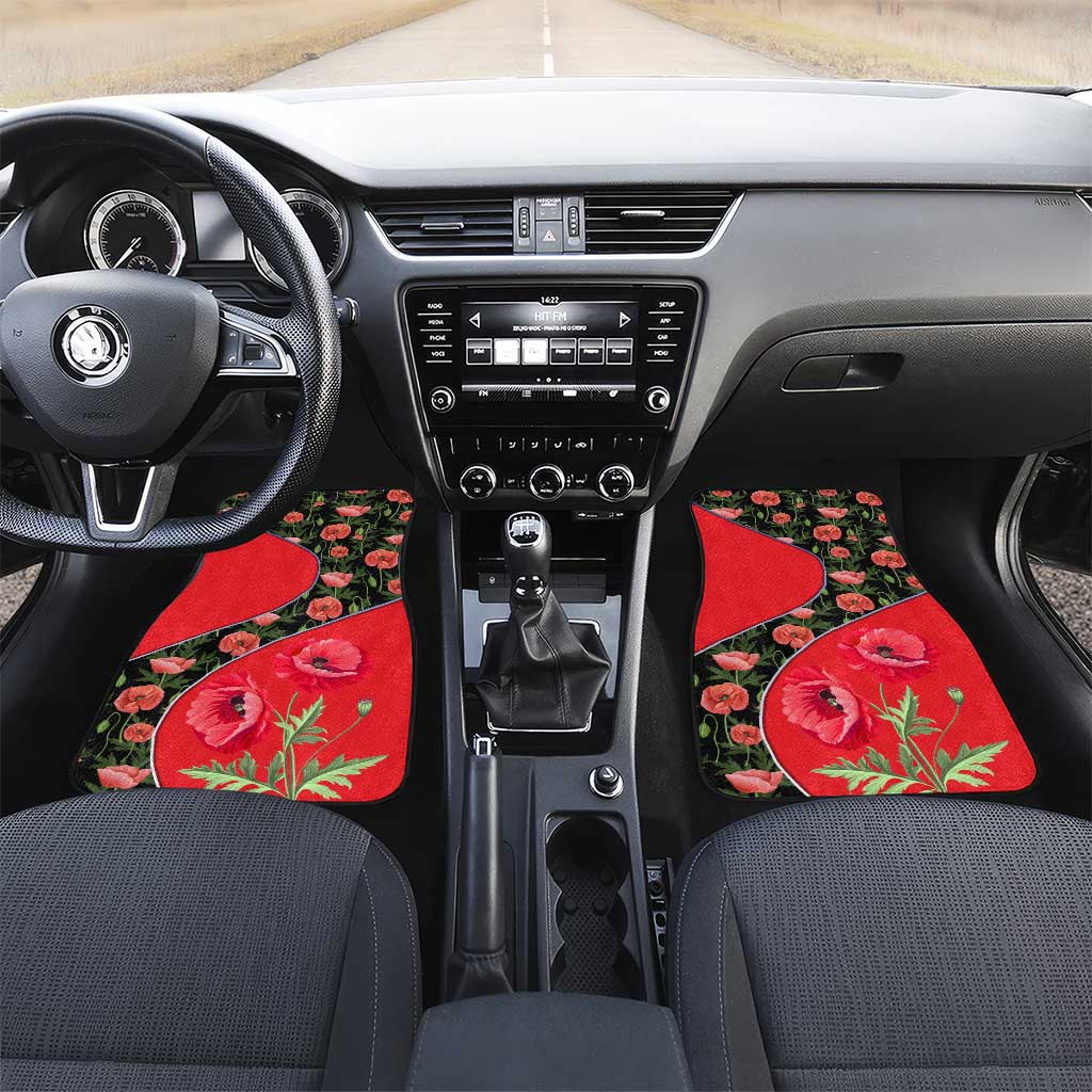 Slovakia Coat of Arms Car Mats with Red Poppy Flowers and Bold Flag Colors Design - Wonder Print Shop
