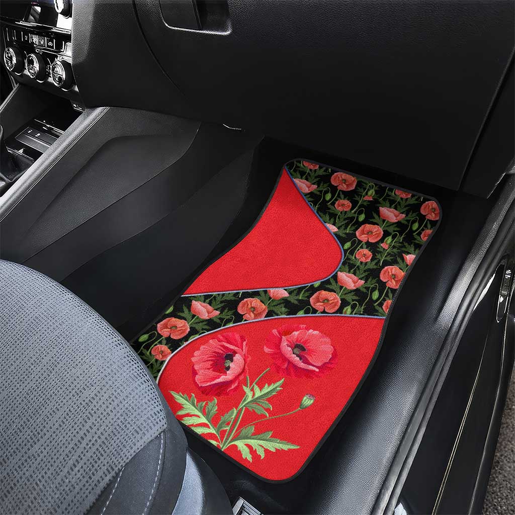 Slovakia Coat of Arms Car Mats with Red Poppy Flowers and Bold Flag Colors Design - Wonder Print Shop