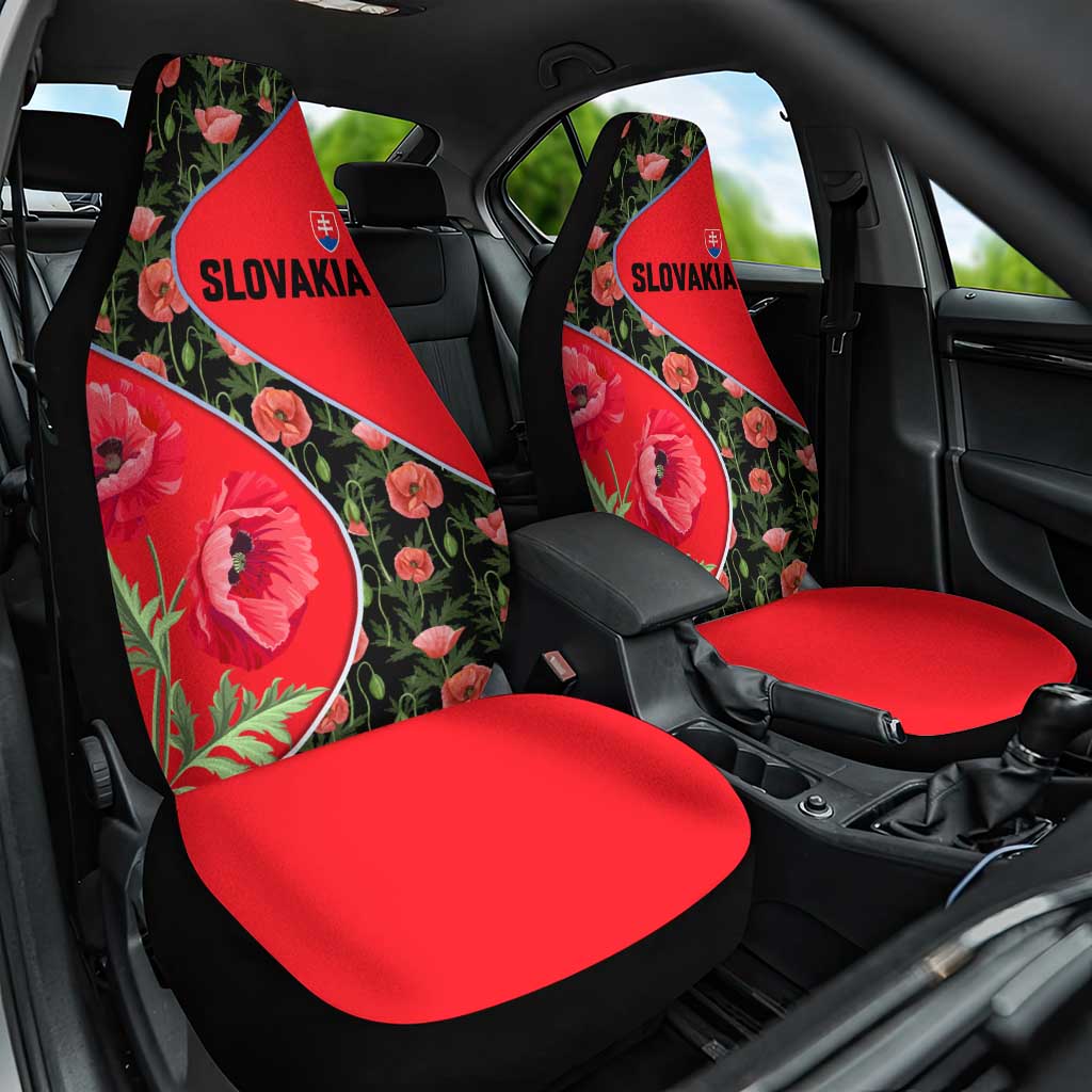 Slovakia Coat of Arms Car Seat Cover with Red Poppy Flowers and Bold Flag Colors Design - Wonder Print Shop