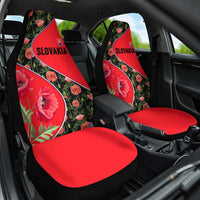 Slovakia Coat of Arms Car Seat Cover with Red Poppy Flowers and Bold Flag Colors Design - Wonder Print Shop