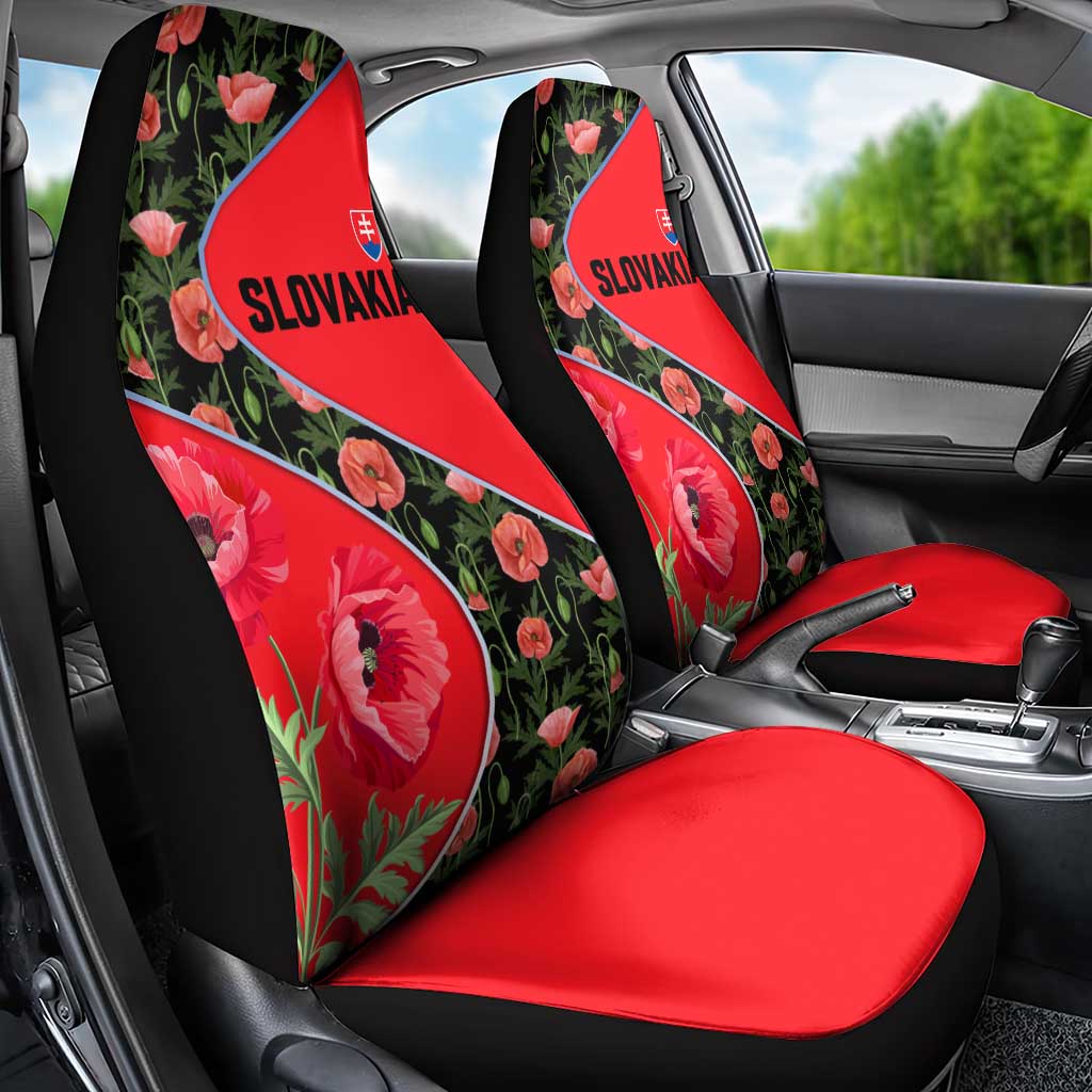 Slovakia Coat of Arms Car Seat Cover with Red Poppy Flowers and Bold Flag Colors Design - Wonder Print Shop