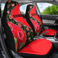 Slovakia Coat of Arms Car Seat Cover with Red Poppy Flowers and Bold Flag Colors Design - Wonder Print Shop