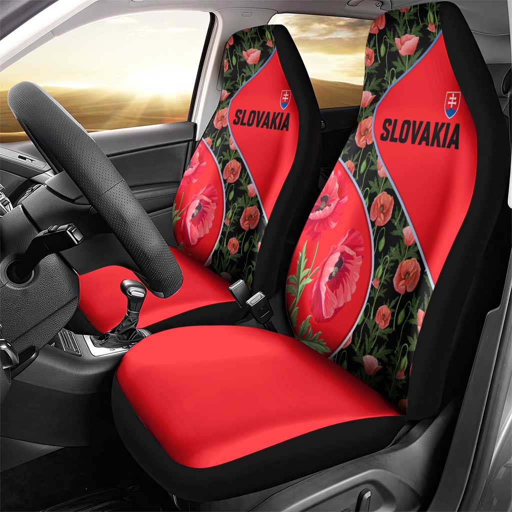 Slovakia Coat of Arms Car Seat Cover with Red Poppy Flowers and Bold Flag Colors Design - Wonder Print Shop