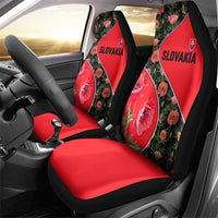 Slovakia Coat of Arms Car Seat Cover with Red Poppy Flowers and Bold Flag Colors Design - Wonder Print Shop