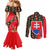 Slovakia Coat of Arms Couples Matching Mermaid Dress and Long Sleeve Button Shirt with Red Poppy Flowers and Bold Flag Colors Design - Wonder Print Shop