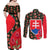 Slovakia Coat of Arms Couples Matching Off Shoulder Maxi Dress and Long Sleeve Button Shirt with Red Poppy Flowers and Bold Flag Colors Design - Wonder Print Shop
