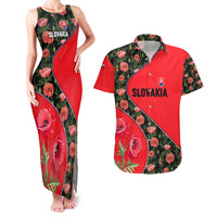 Slovakia Coat of Arms Couples Matching Tank Maxi Dress and Hawaiian Shirt with Red Poppy Flowers and Bold Flag Colors Design - Wonder Print Shop