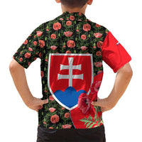 Slovakia Coat of Arms Family Matching Long Sleeve Bodycon Dress and Hawaiian Shirt with Red Poppy Flowers and Bold Flag Colors Design - Wonder Print Shop