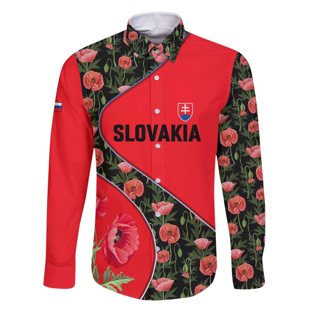 Slovakia Coat of Arms Family Matching Long Sleeve Bodycon Dress and Hawaiian Shirt with Red Poppy Flowers and Bold Flag Colors Design - Wonder Print Shop