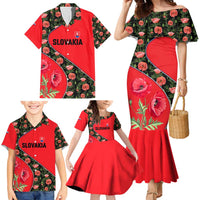 Slovakia Coat of Arms Family Matching Mermaid Dress and Hawaiian Shirt with Red Poppy Flowers and Bold Flag Colors Design - Wonder Print Shop