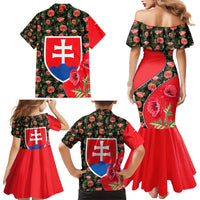 Slovakia Coat of Arms Family Matching Mermaid Dress and Hawaiian Shirt with Red Poppy Flowers and Bold Flag Colors Design - Wonder Print Shop