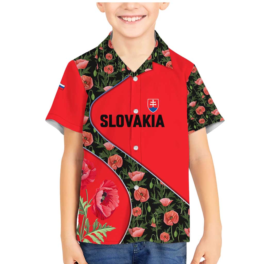 Slovakia Coat of Arms Family Matching Mermaid Dress and Hawaiian Shirt with Red Poppy Flowers and Bold Flag Colors Design - Wonder Print Shop
