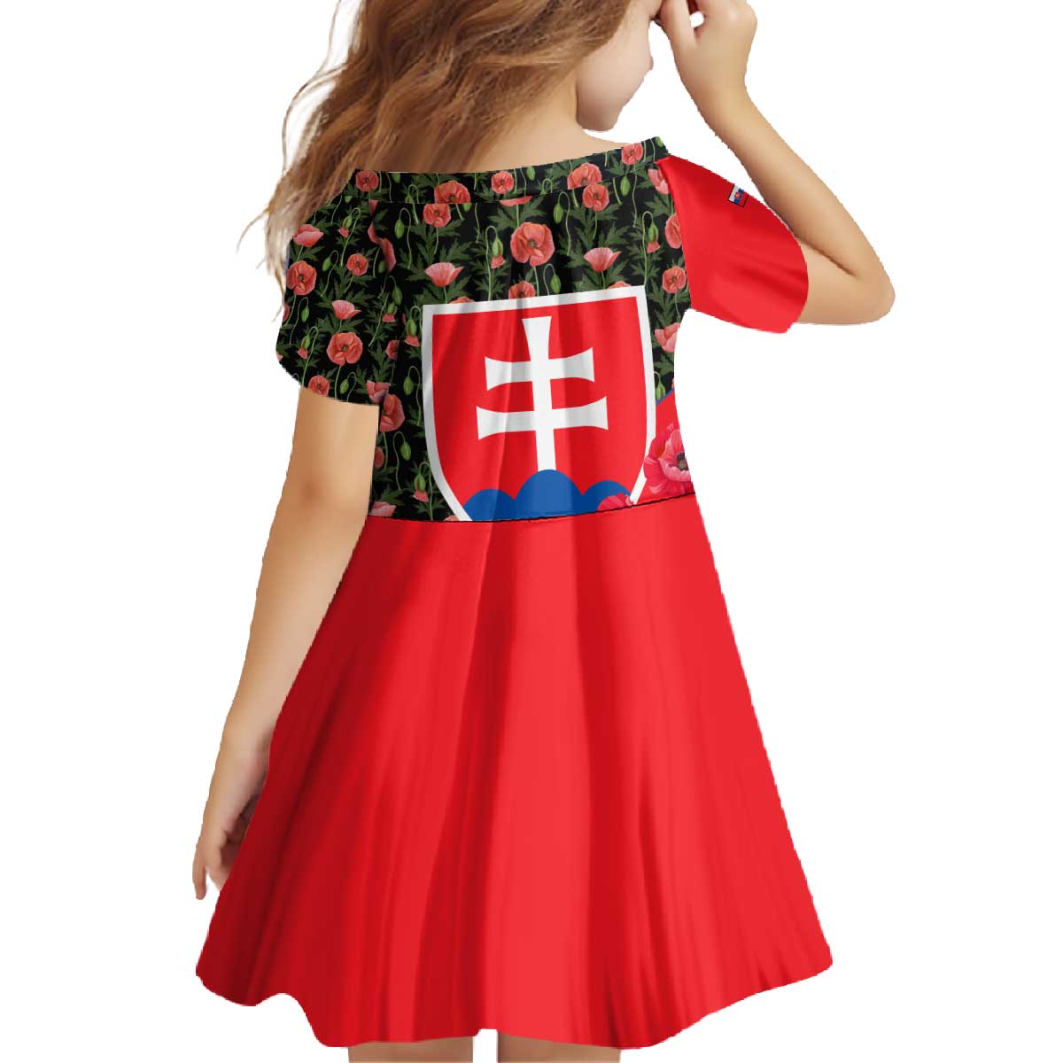 Slovakia Coat of Arms Family Matching Off The Shoulder Long Sleeve Dress and Hawaiian Shirt with Red Poppy Flowers and Bold Flag Colors Design - Wonder Print Shop