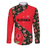Slovakia Coat of Arms Family Matching Off The Shoulder Long Sleeve Dress and Hawaiian Shirt with Red Poppy Flowers and Bold Flag Colors Design - Wonder Print Shop