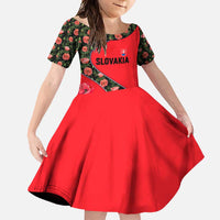 Slovakia Coat of Arms Family Matching Off Shoulder Maxi Dress and Hawaiian Shirt with Red Poppy Flowers and Bold Flag Colors Design - Wonder Print Shop