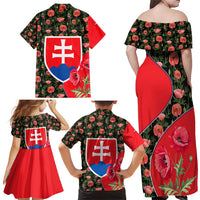 Slovakia Coat of Arms Family Matching Off Shoulder Maxi Dress and Hawaiian Shirt with Red Poppy Flowers and Bold Flag Colors Design - Wonder Print Shop