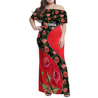 Slovakia Coat of Arms Family Matching Off Shoulder Maxi Dress and Hawaiian Shirt with Red Poppy Flowers and Bold Flag Colors Design - Wonder Print Shop