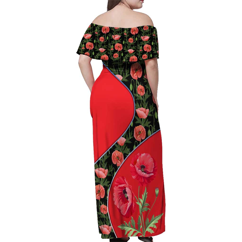 Slovakia Coat of Arms Family Matching Off Shoulder Maxi Dress and Hawaiian Shirt with Red Poppy Flowers and Bold Flag Colors Design - Wonder Print Shop