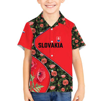 Slovakia Coat of Arms Family Matching Off Shoulder Maxi Dress and Hawaiian Shirt with Red Poppy Flowers and Bold Flag Colors Design - Wonder Print Shop