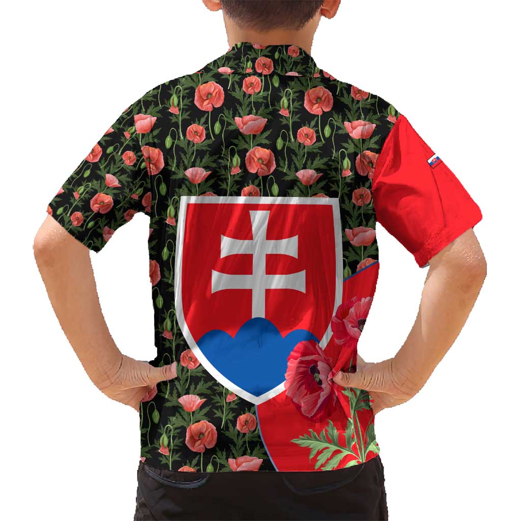 Slovakia Coat of Arms Family Matching Off Shoulder Short Dress and Hawaiian Shirt with Red Poppy Flowers and Bold Flag Colors Design - Wonder Print Shop