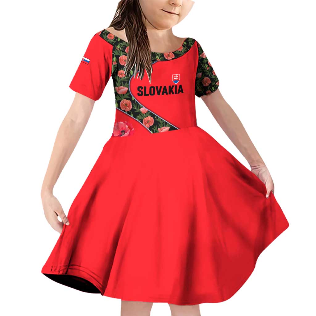 Slovakia Coat of Arms Family Matching Off Shoulder Short Dress and Hawaiian Shirt with Red Poppy Flowers and Bold Flag Colors Design - Wonder Print Shop