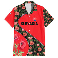 Slovakia Coat of Arms Family Matching Off Shoulder Short Dress and Hawaiian Shirt with Red Poppy Flowers and Bold Flag Colors Design - Wonder Print Shop