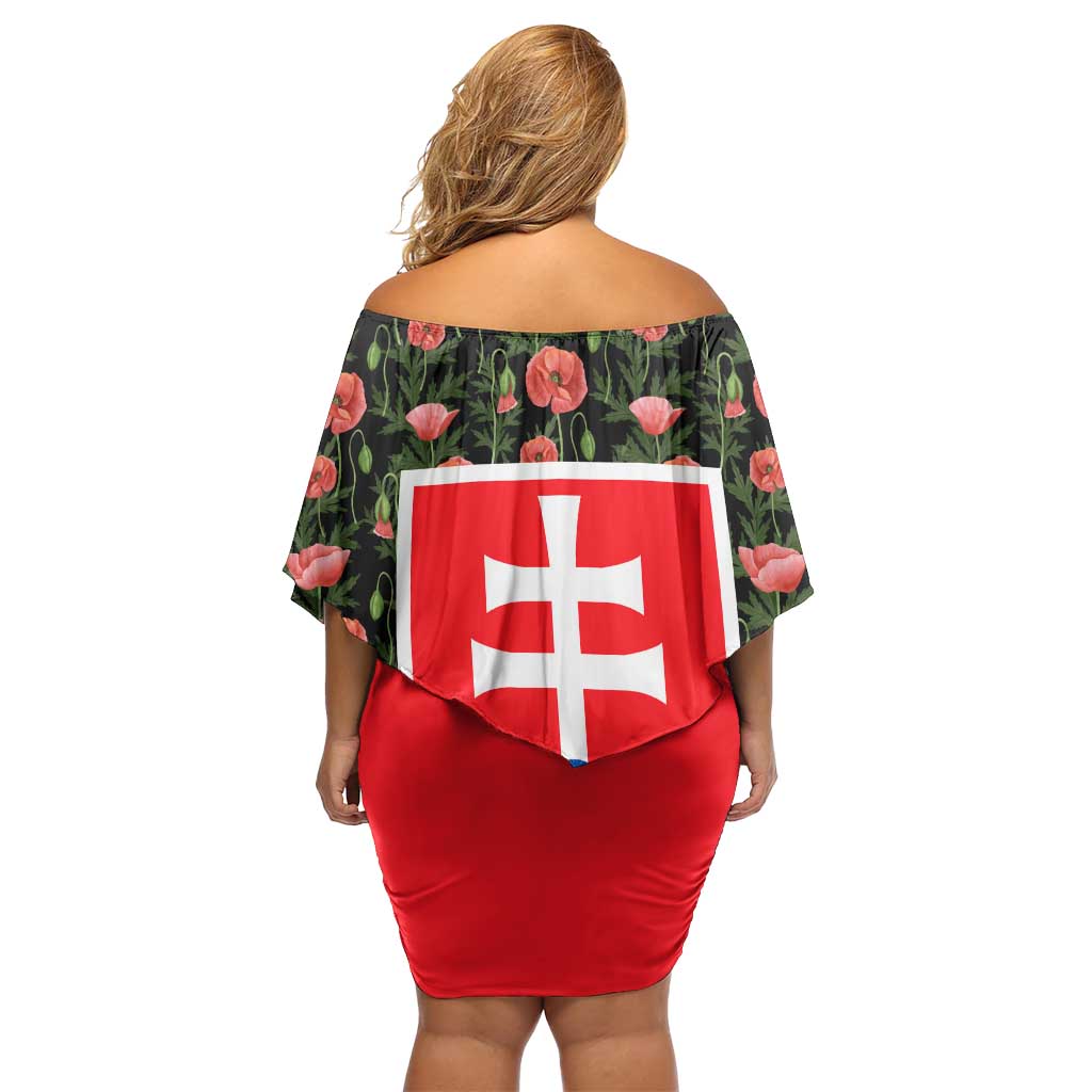 Slovakia Coat of Arms Family Matching Off Shoulder Short Dress and Hawaiian Shirt with Red Poppy Flowers and Bold Flag Colors Design - Wonder Print Shop