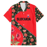 Slovakia Coat of Arms Family Matching Short Sleeve Bodycon Dress and Hawaiian Shirt with Red Poppy Flowers and Bold Flag Colors Design - Wonder Print Shop