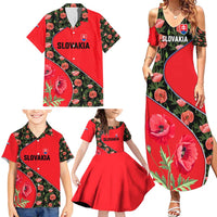 Slovakia Coat of Arms Family Matching Summer Maxi Dress and Hawaiian Shirt with Red Poppy Flowers and Bold Flag Colors Design - Wonder Print Shop