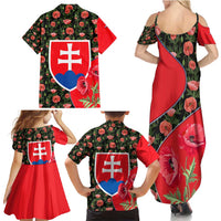Slovakia Coat of Arms Family Matching Summer Maxi Dress and Hawaiian Shirt with Red Poppy Flowers and Bold Flag Colors Design - Wonder Print Shop