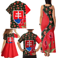 Slovakia Coat of Arms Family Matching Tank Maxi Dress and Hawaiian Shirt with Red Poppy Flowers and Bold Flag Colors Design - Wonder Print Shop