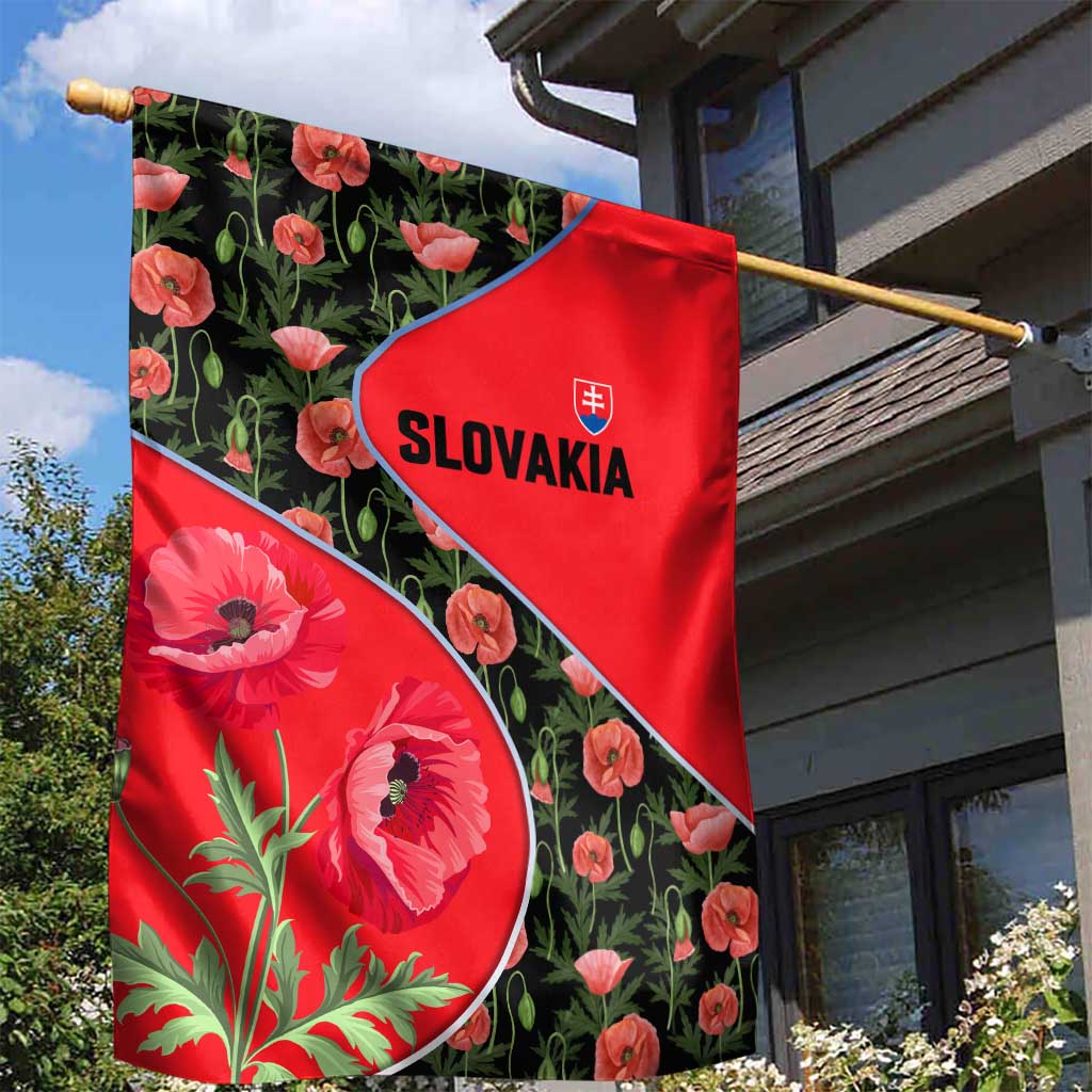 Slovakia Coat of Arms Garden Flag with Red Poppy Flowers and Bold Flag Colors Design - Wonder Print Shop