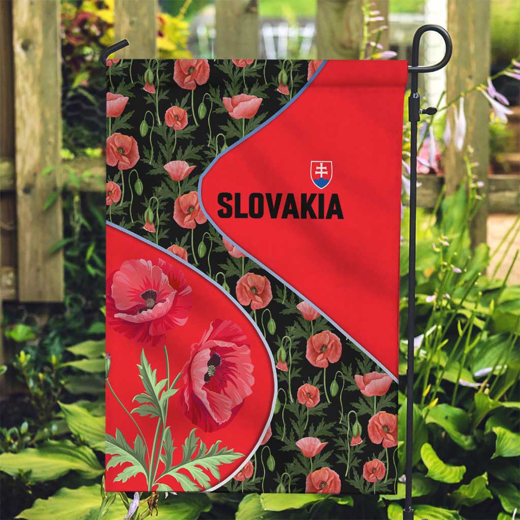 Slovakia Coat of Arms Garden Flag with Red Poppy Flowers and Bold Flag Colors Design - Wonder Print Shop