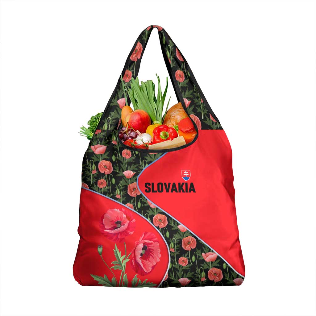 Slovakia Coat of Arms Grocery Bag with Red Poppy Flowers and Bold Flag Colors Design - Wonder Print Shop