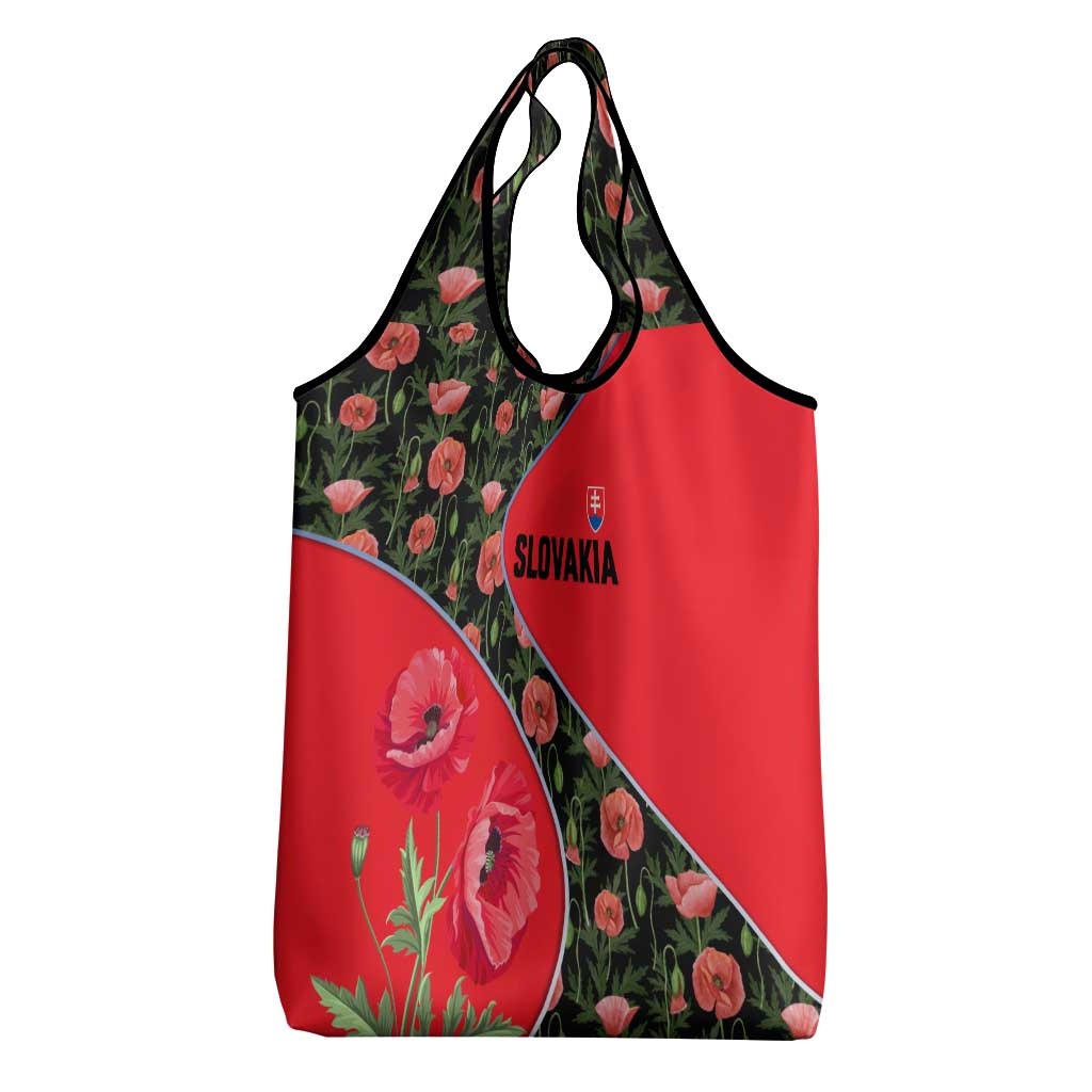 Slovakia Coat of Arms Grocery Bag with Red Poppy Flowers and Bold Flag Colors Design - Wonder Print Shop