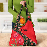 Slovakia Coat of Arms Grocery Bag with Red Poppy Flowers and Bold Flag Colors Design - Wonder Print Shop