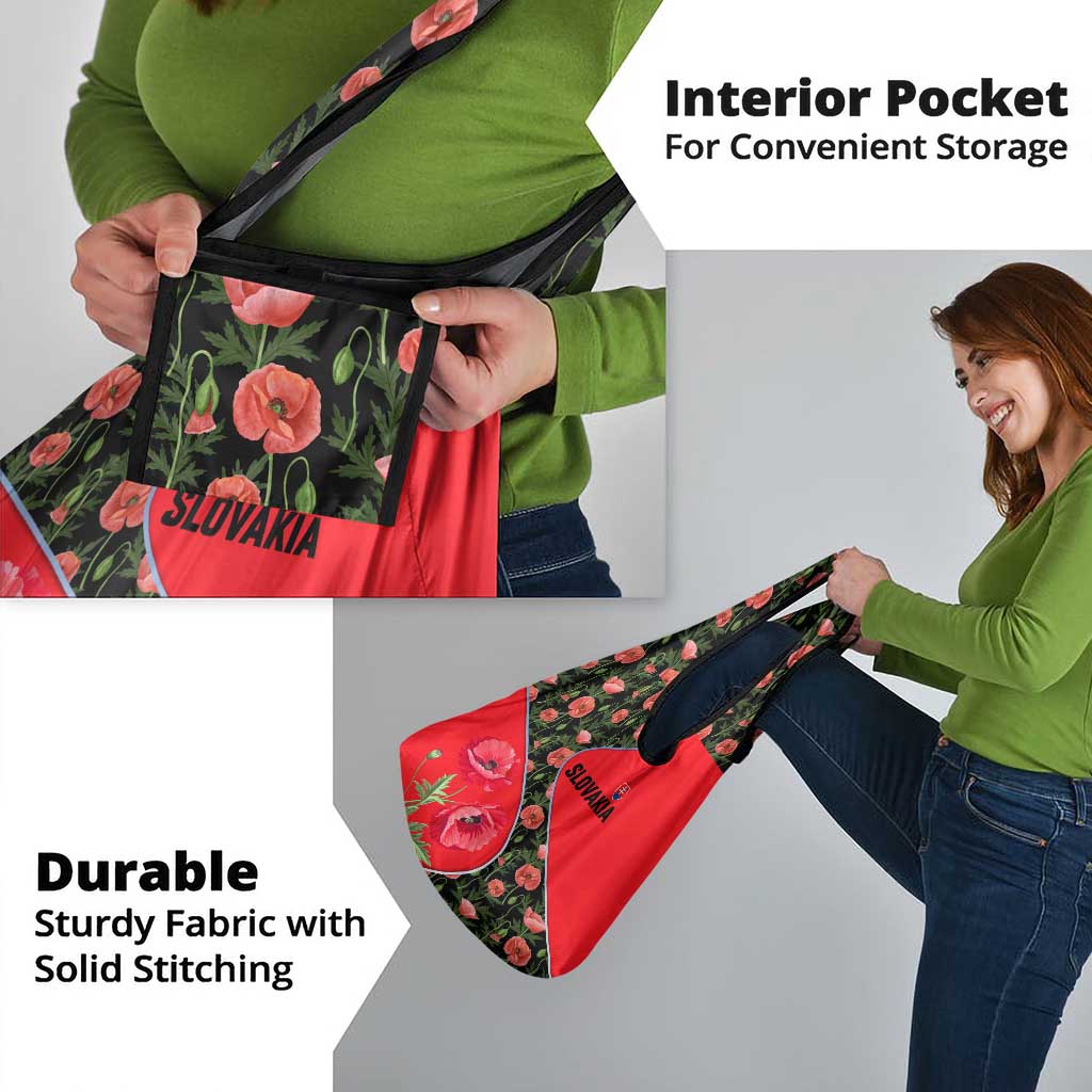 Slovakia Coat of Arms Grocery Bag with Red Poppy Flowers and Bold Flag Colors Design - Wonder Print Shop