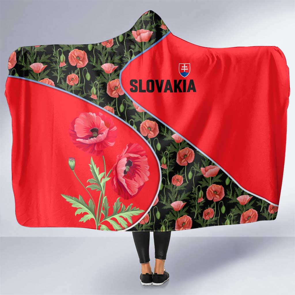 Slovakia Coat of Arms Hooded Blanket with Red Poppy Flowers and Bold Flag Colors Design - Wonder Print Shop