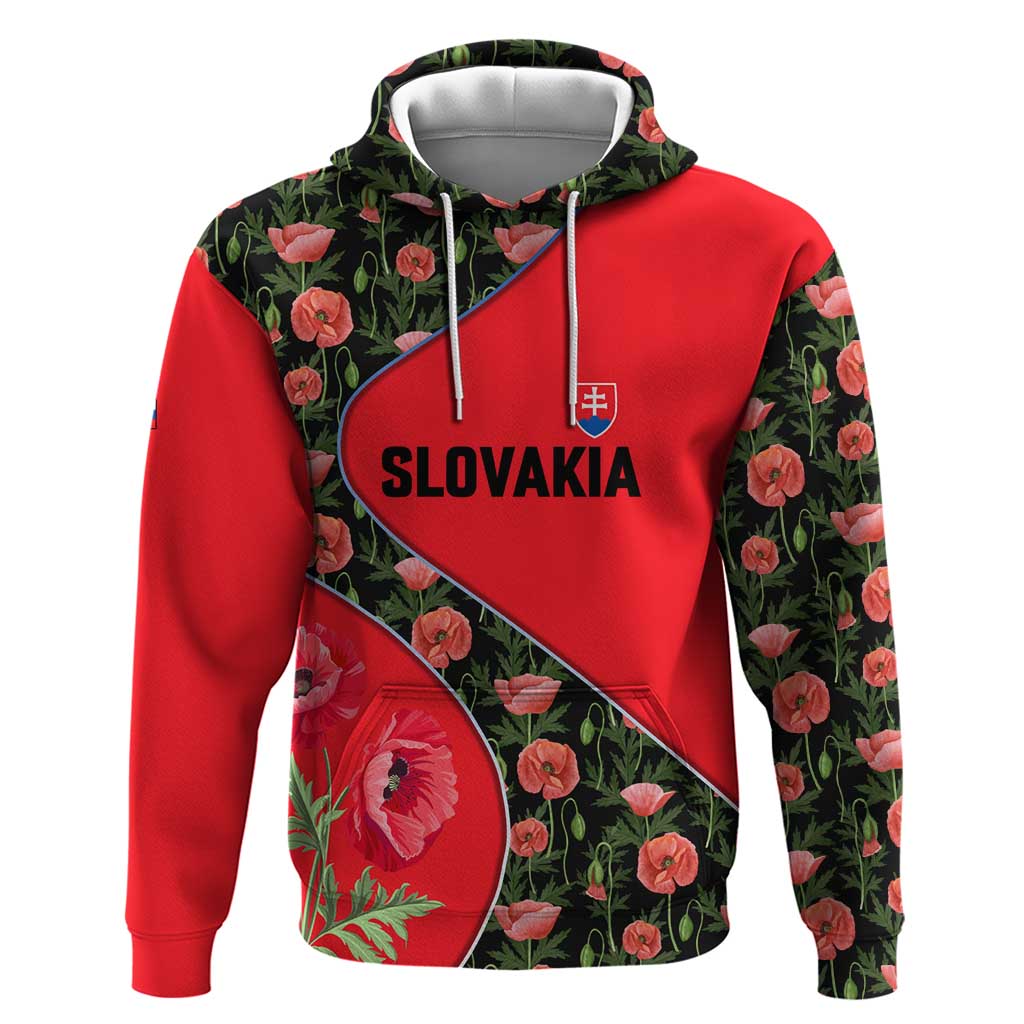 Slovakia Coat of Arms Hoodie with Red Poppy Flowers and Bold Flag Colors Design - Wonder Print Shop