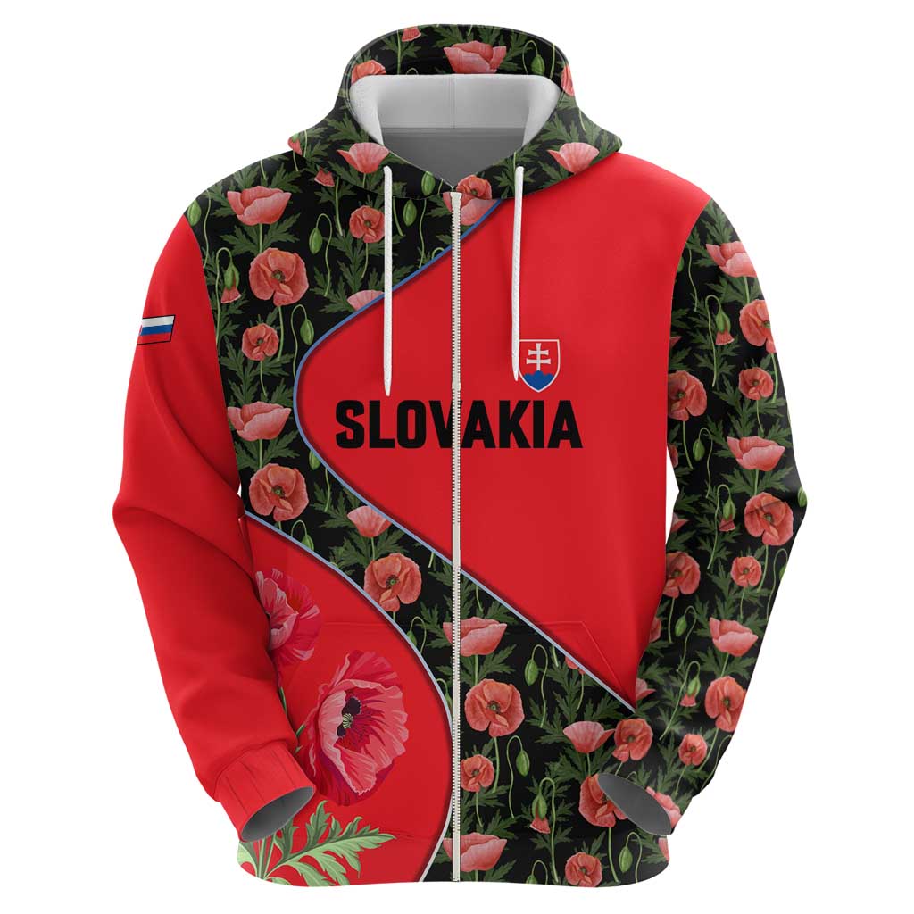 Slovakia Coat of Arms Hoodie with Red Poppy Flowers and Bold Flag Colors Design - Wonder Print Shop
