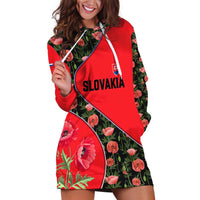 Slovakia Coat of Arms Hoodie Dress with Red Poppy Flowers and Bold Flag Colors Design - Wonder Print Shop