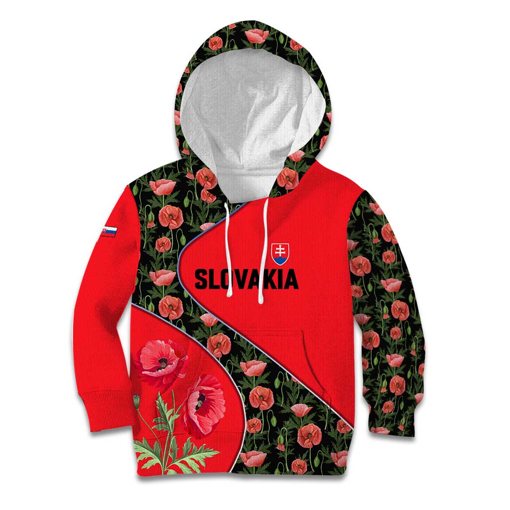 Slovakia Coat of Arms Kid Hoodie with Red Poppy Flowers and Bold Flag Colors Design - Wonder Print Shop