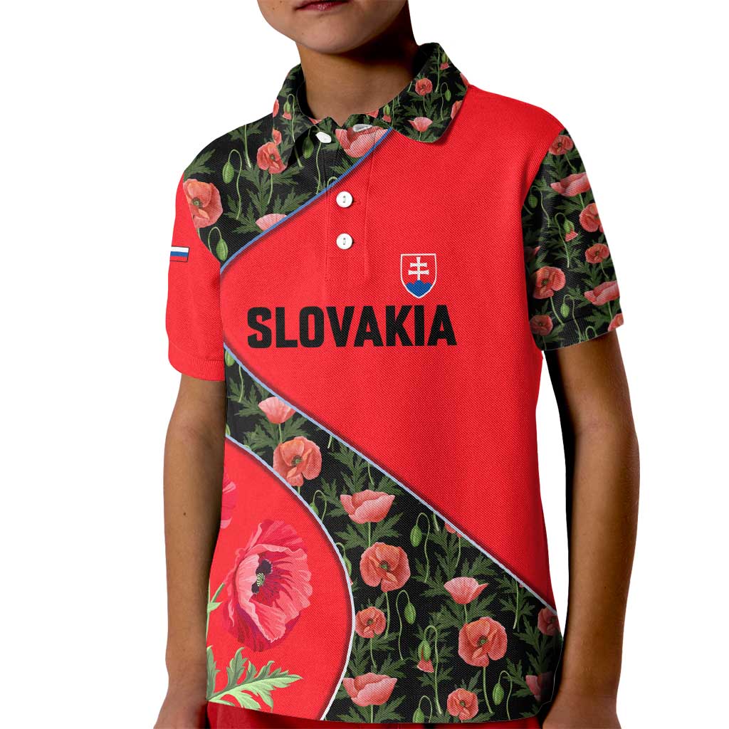 Slovakia Coat of Arms Kid Polo Shirt with Red Poppy Flowers and Bold Flag Colors Design - Wonder Print Shop