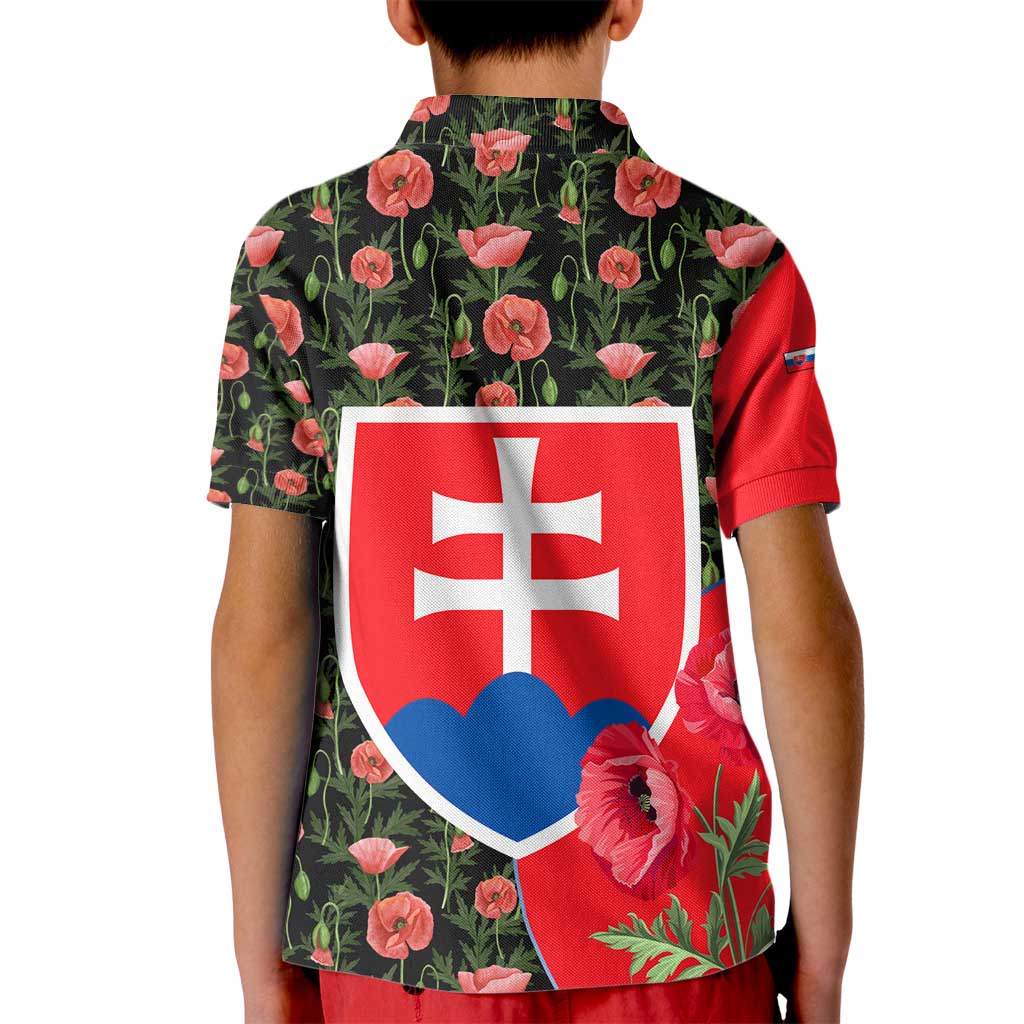 Slovakia Coat of Arms Kid Polo Shirt with Red Poppy Flowers and Bold Flag Colors Design - Wonder Print Shop