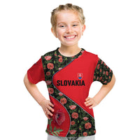 Slovakia Coat of Arms Kid T Shirt with Red Poppy Flowers and Bold Flag Colors Design - Wonder Print Shop