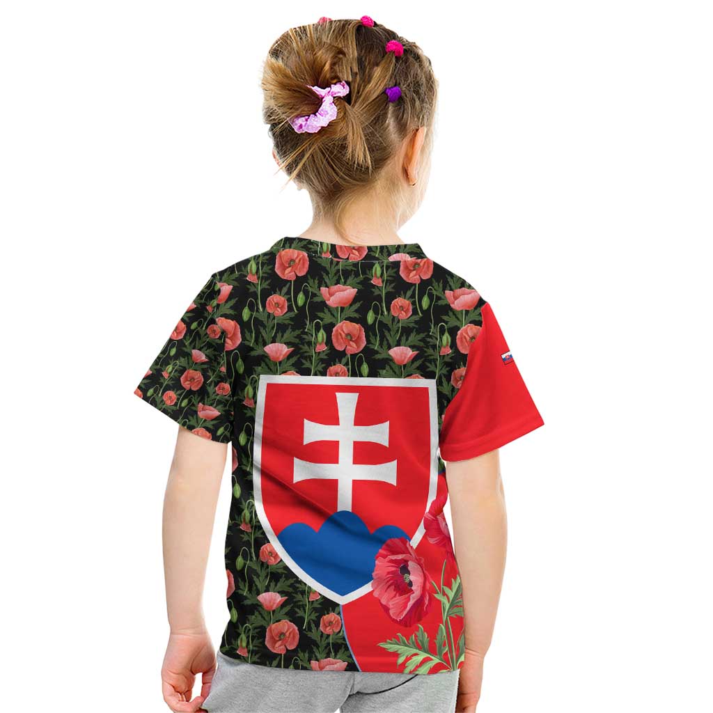 Slovakia Coat of Arms Kid T Shirt with Red Poppy Flowers and Bold Flag Colors Design - Wonder Print Shop